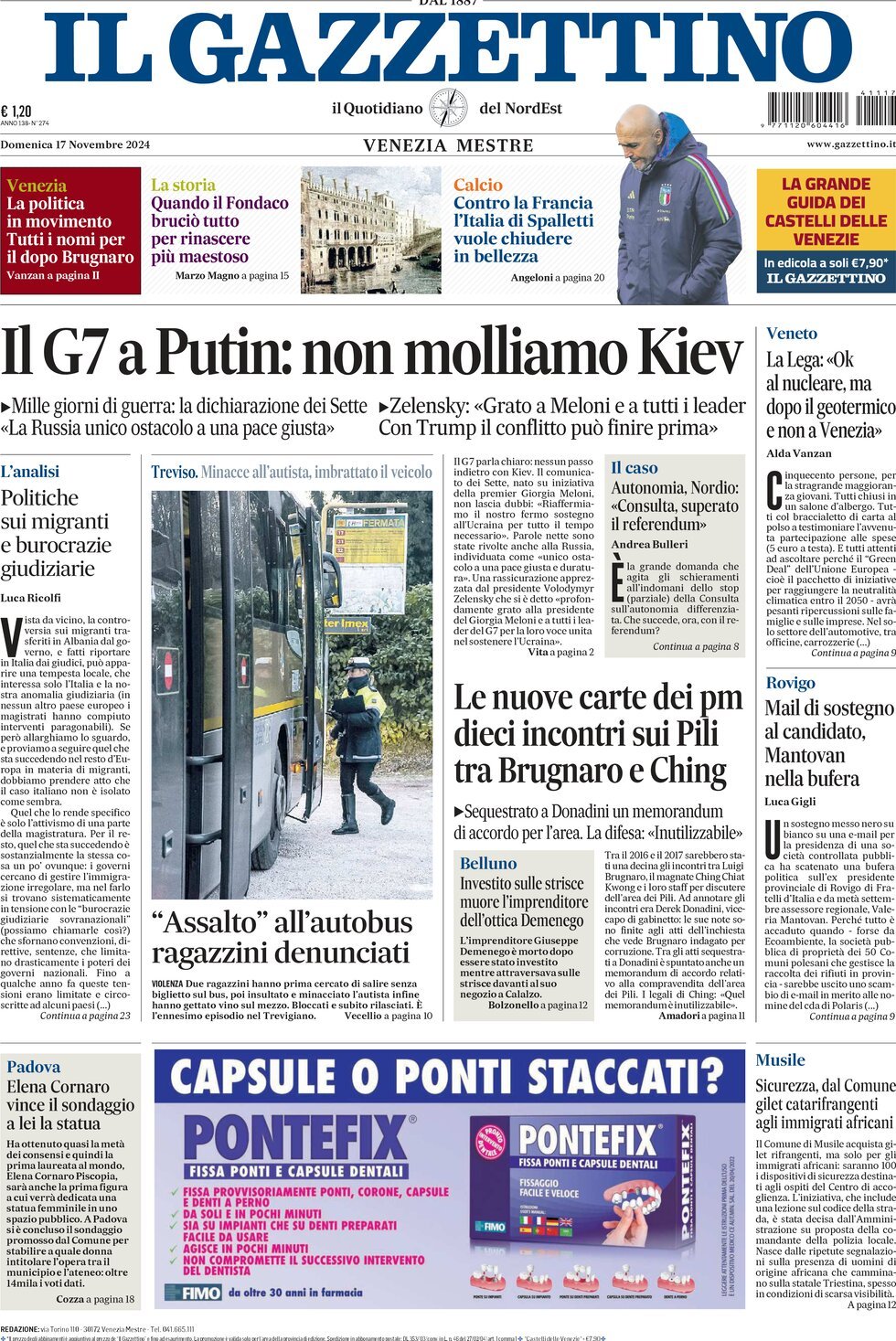 Prima-pagina-il-gazzettino-edizione-di-oggi-17-11-2024