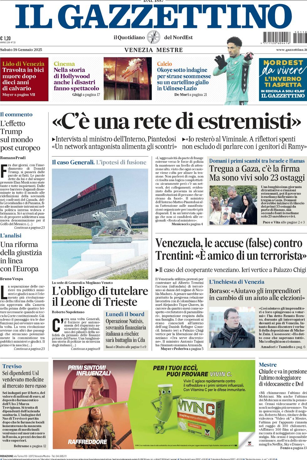 Prima-pagina-il-gazzettino-edizione-di-oggi-18-01-2025