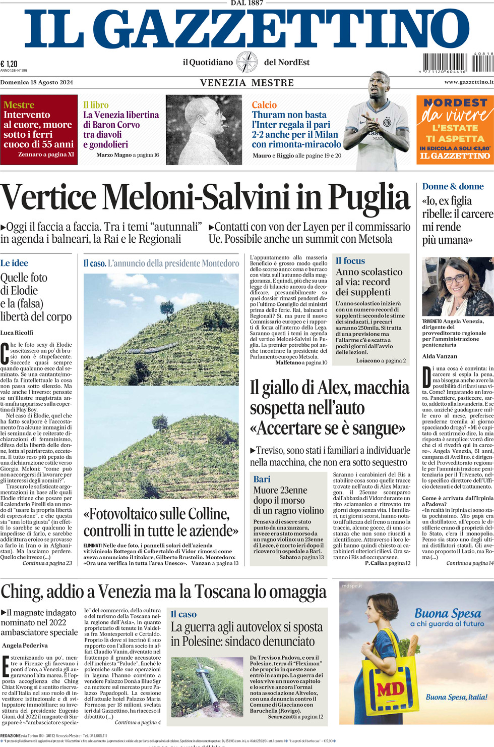 Prima-pagina-il-gazzettino-edizione-di-oggi-18-08-2024