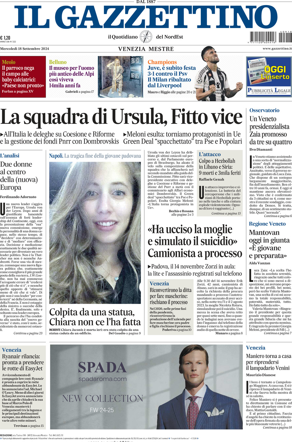 Prima-pagina-il-gazzettino-edizione-di-oggi-18-09-2024