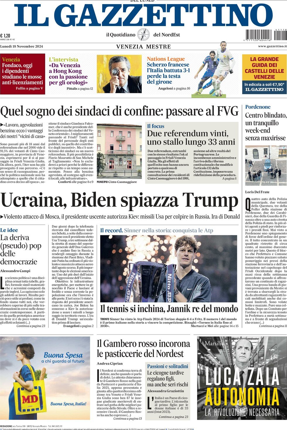 Prima-pagina-il-gazzettino-edizione-di-oggi-18-11-2024