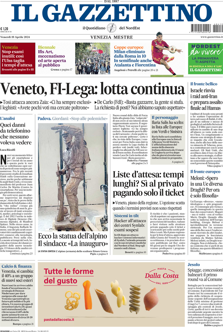 Prima-pagina-il-gazzettino-edizione-di-oggi-19-04-2024