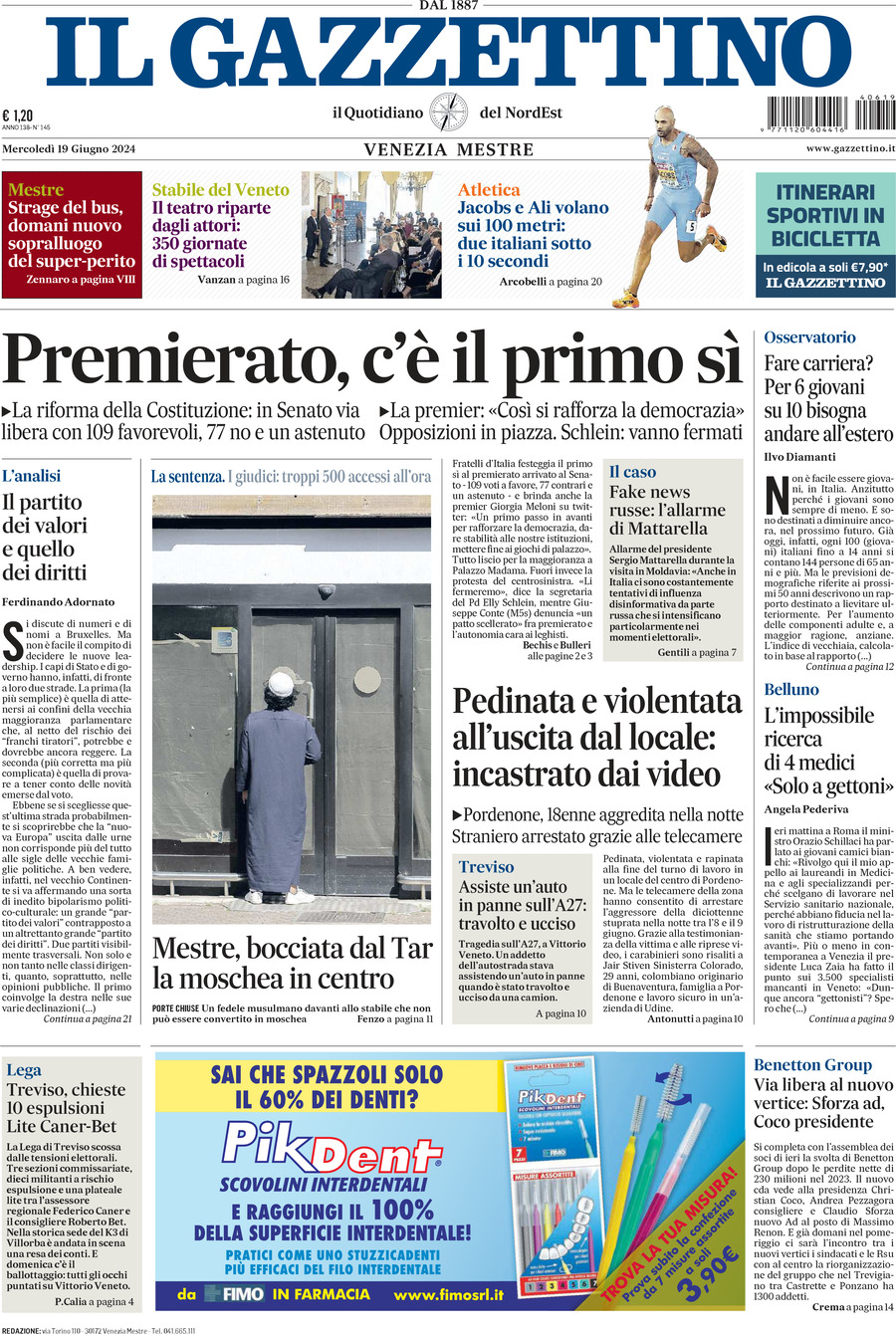 Prima-pagina-il-gazzettino-edizione-di-oggi-19-06-2024