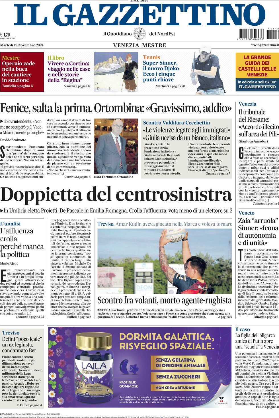 Prima-pagina-il-gazzettino-edizione-di-oggi-19-11-2024