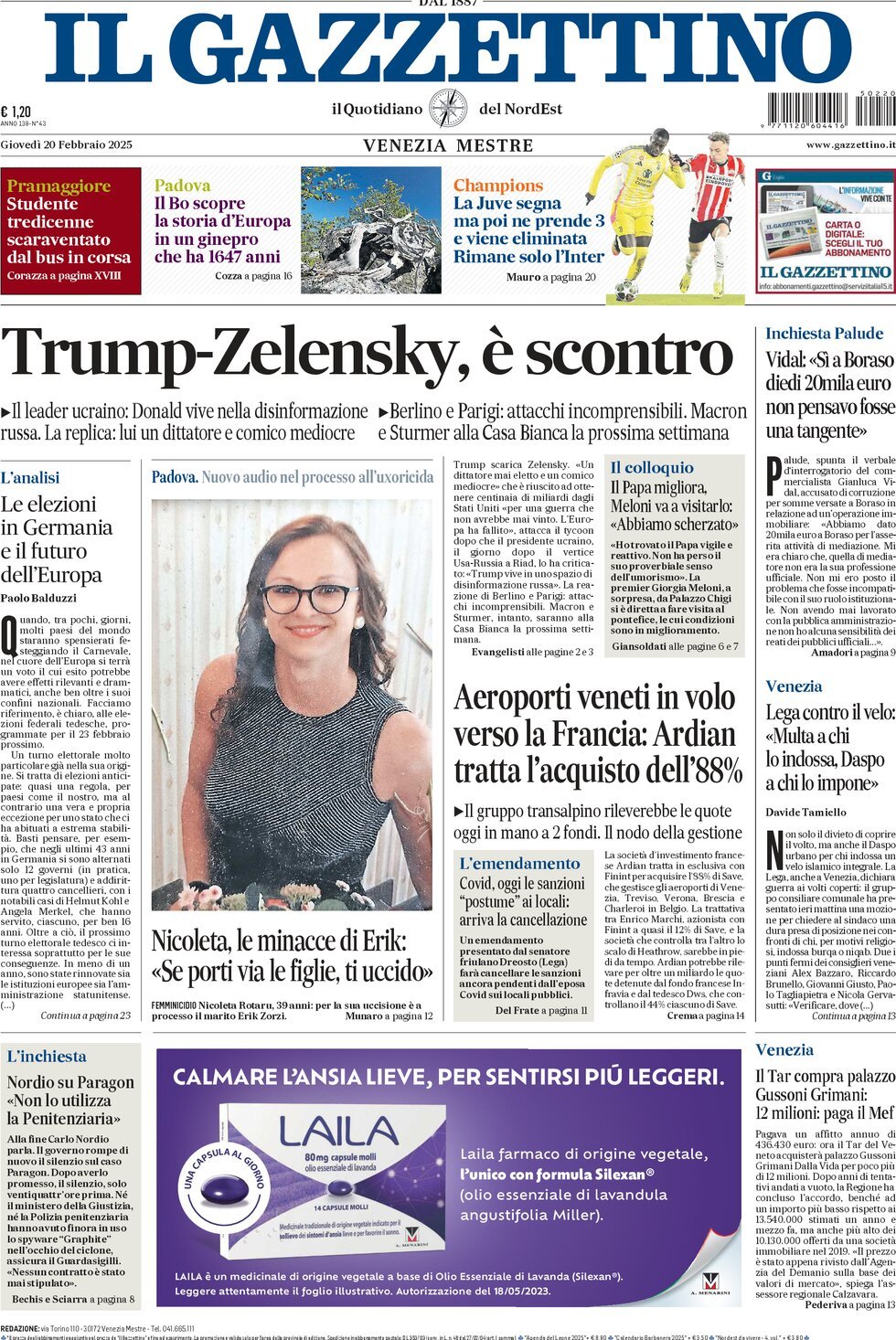 Prima-pagina-il-gazzettino-edizione-di-oggi-20-02-2025