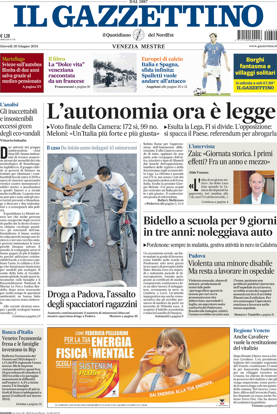 Prima-pagina-il-gazzettino-edizione-di-oggi-20-06-2024