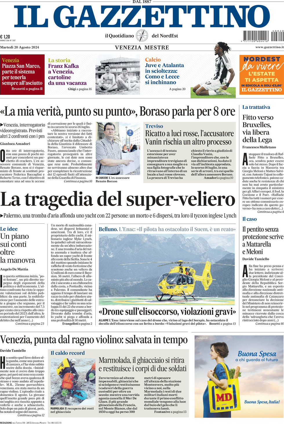 Prima-pagina-il-gazzettino-edizione-di-oggi-20-08-2024