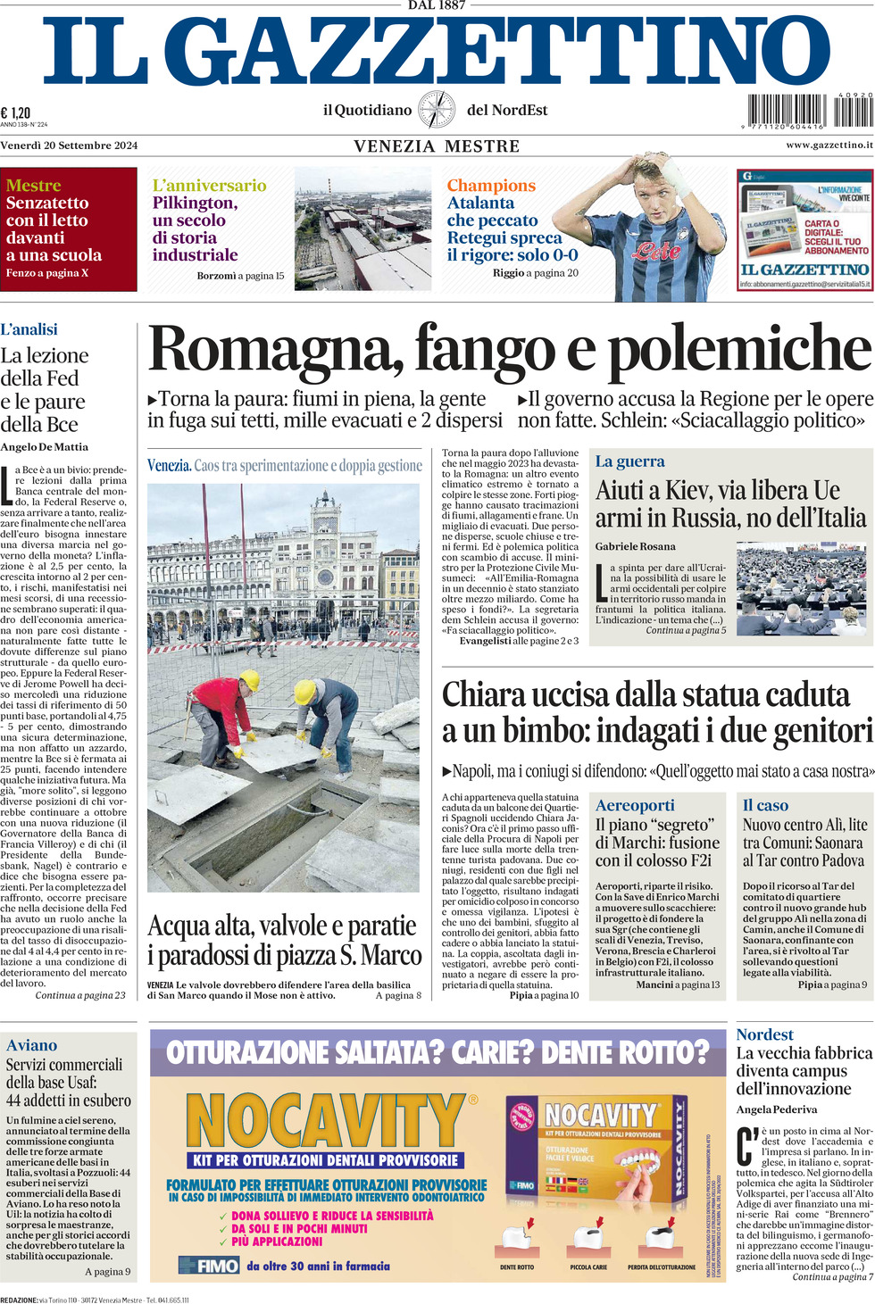 Prima-pagina-il-gazzettino-edizione-di-oggi-20-09-2024