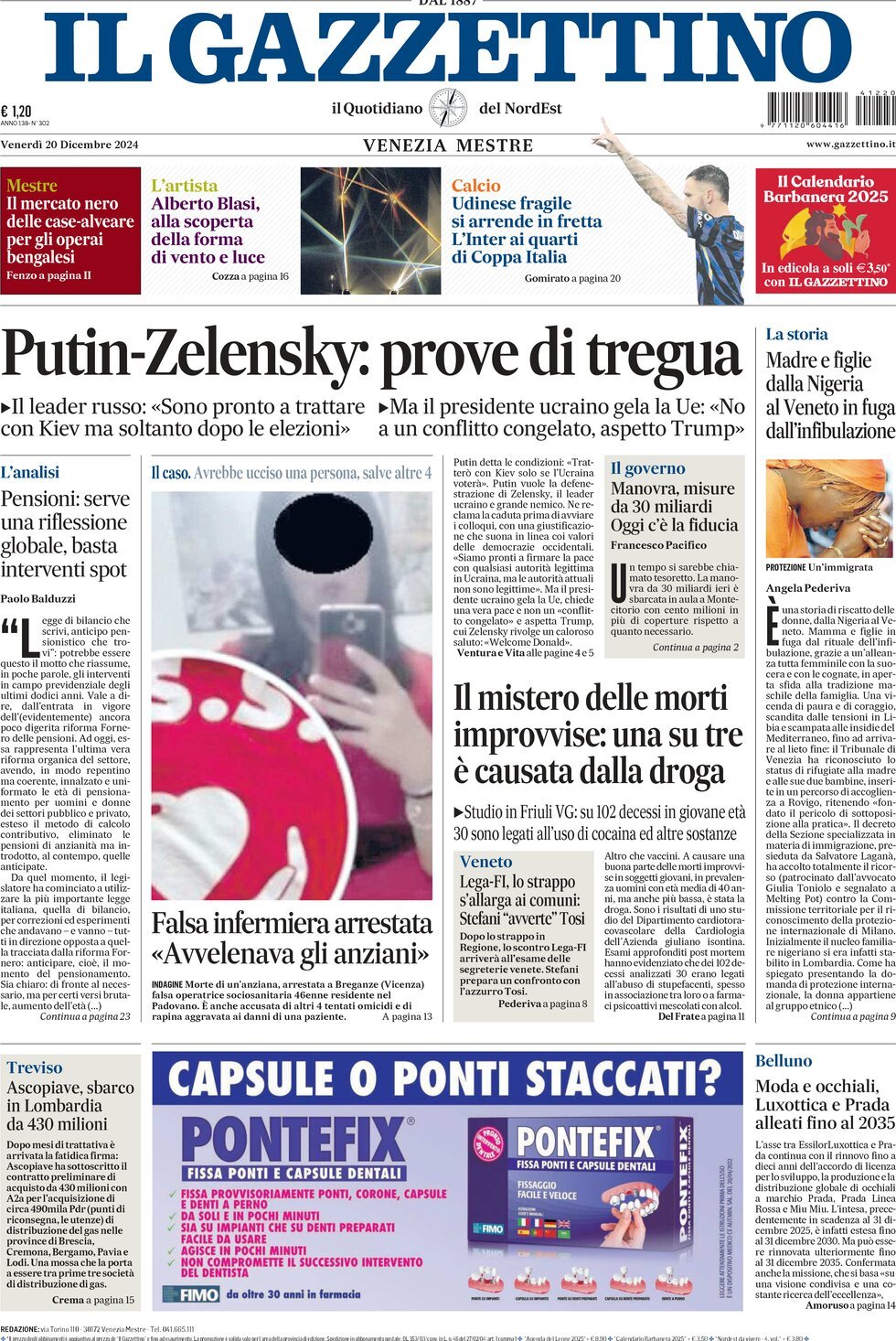 Prima-pagina-il-gazzettino-edizione-di-oggi-20-12-2024