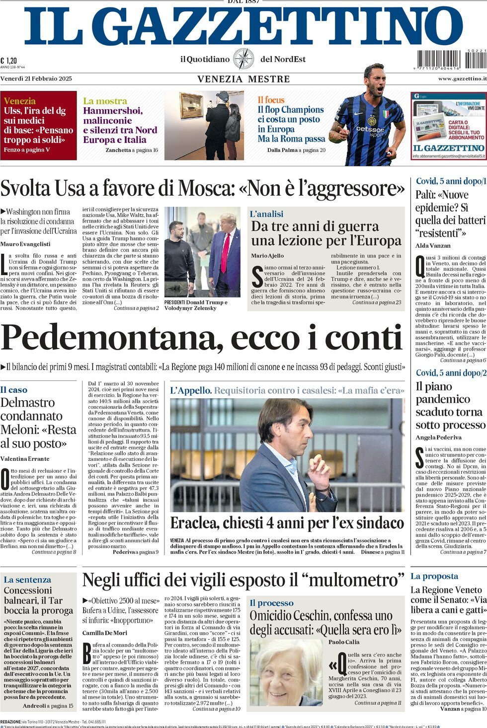 Prima-pagina-il-gazzettino-edizione-di-oggi-21-02-2025