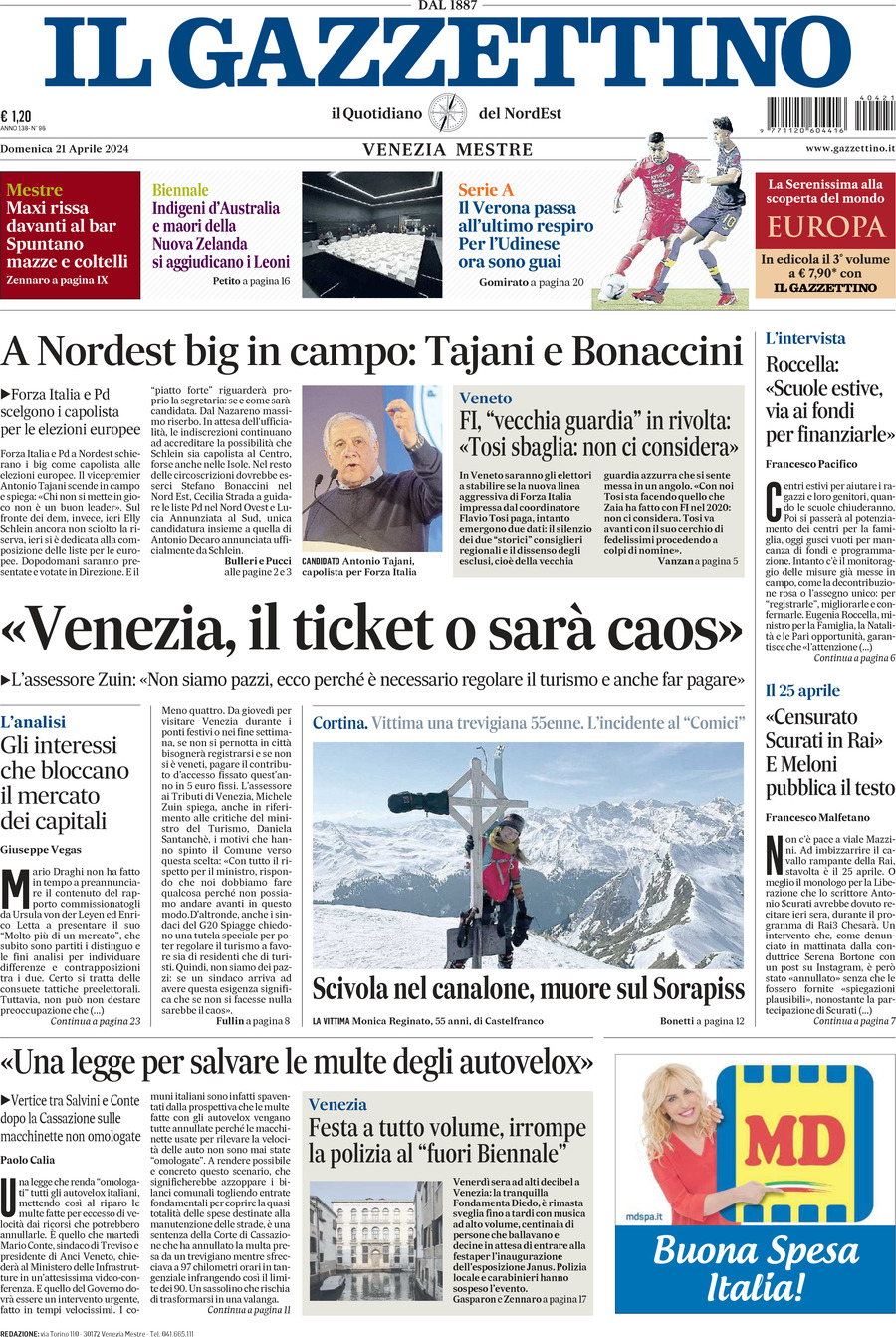 Prima-pagina-il-gazzettino-edizione-di-oggi-21-04-2024