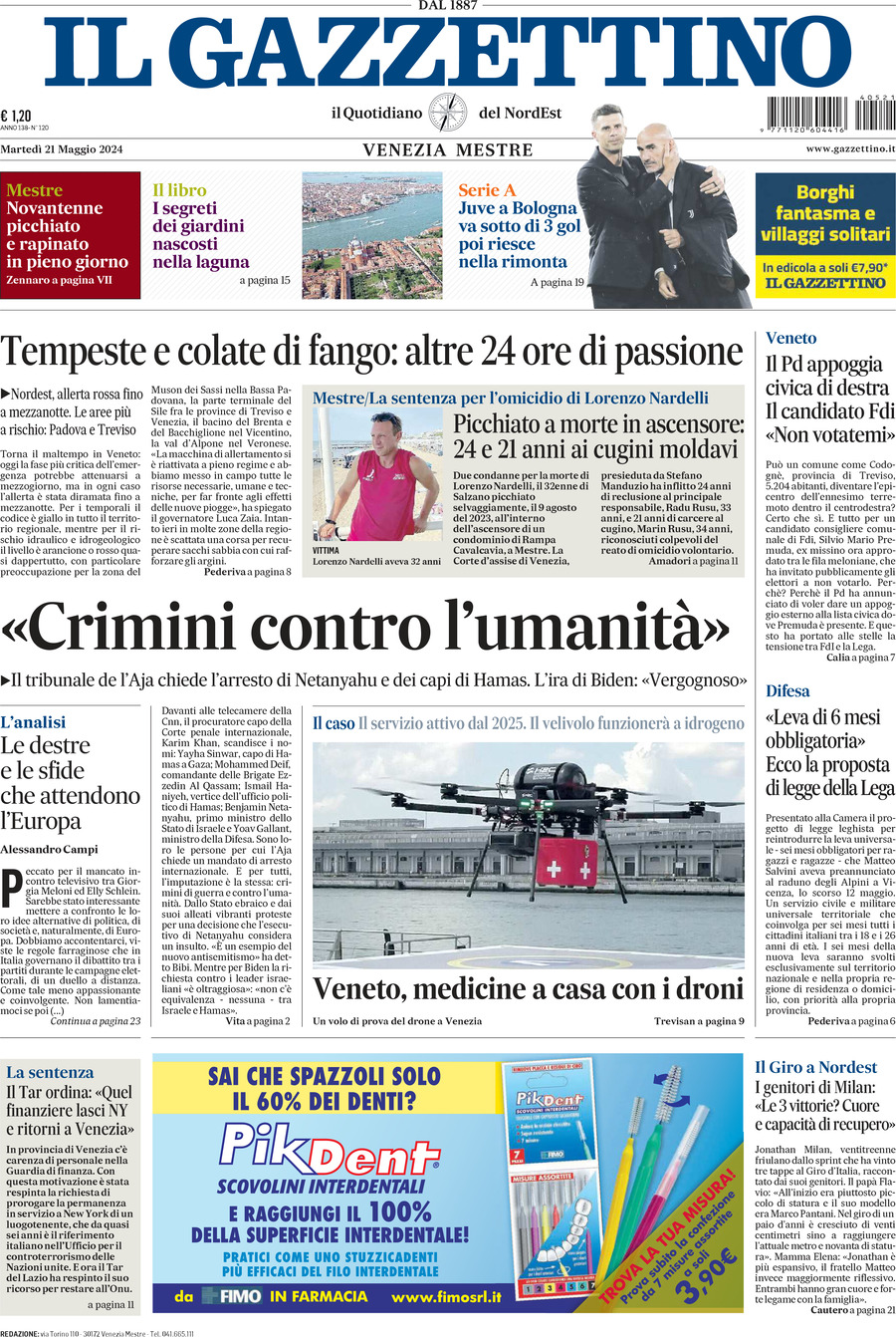 Prima-pagina-il-gazzettino-edizione-di-oggi-21-05-2024