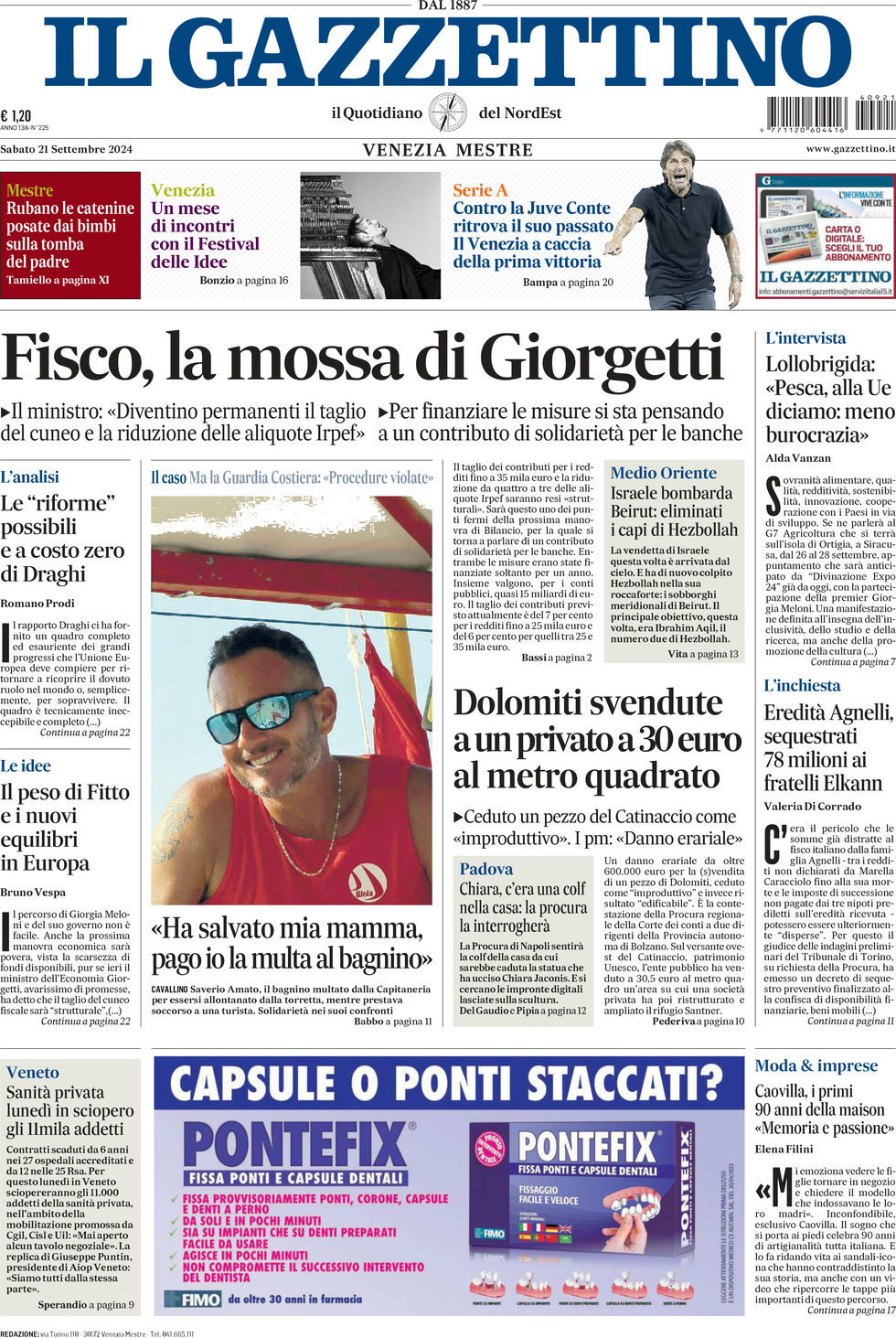 Prima-pagina-il-gazzettino-edizione-di-oggi-21-09-2024