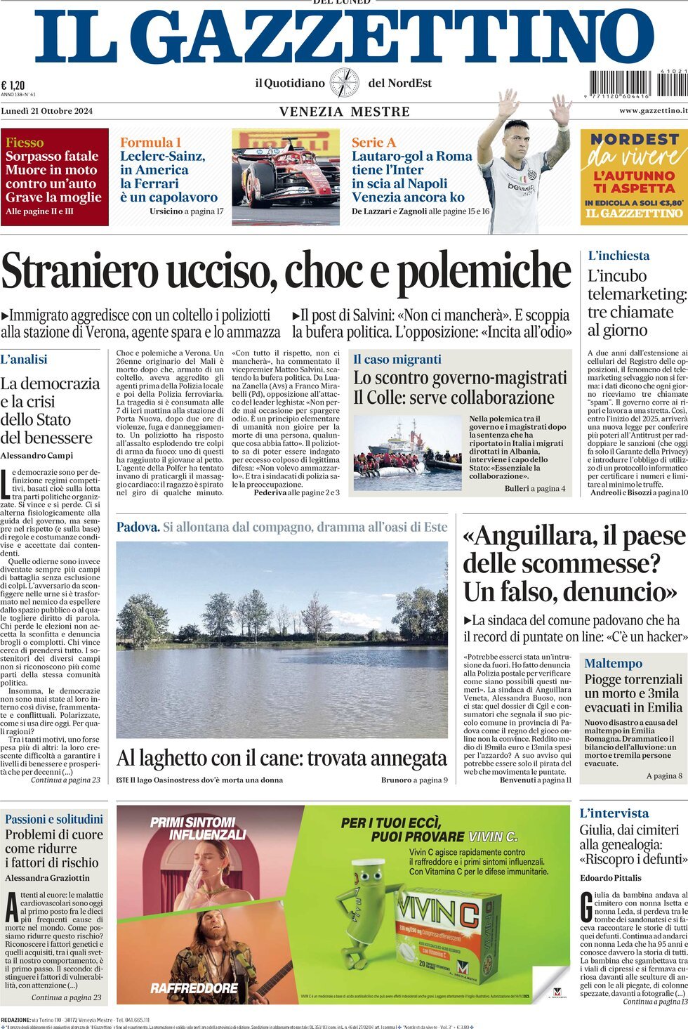 Prima-pagina-il-gazzettino-edizione-di-oggi-21-10-2024