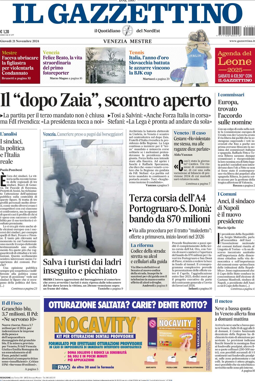 Prima-pagina-il-gazzettino-edizione-di-oggi-21-11-2024