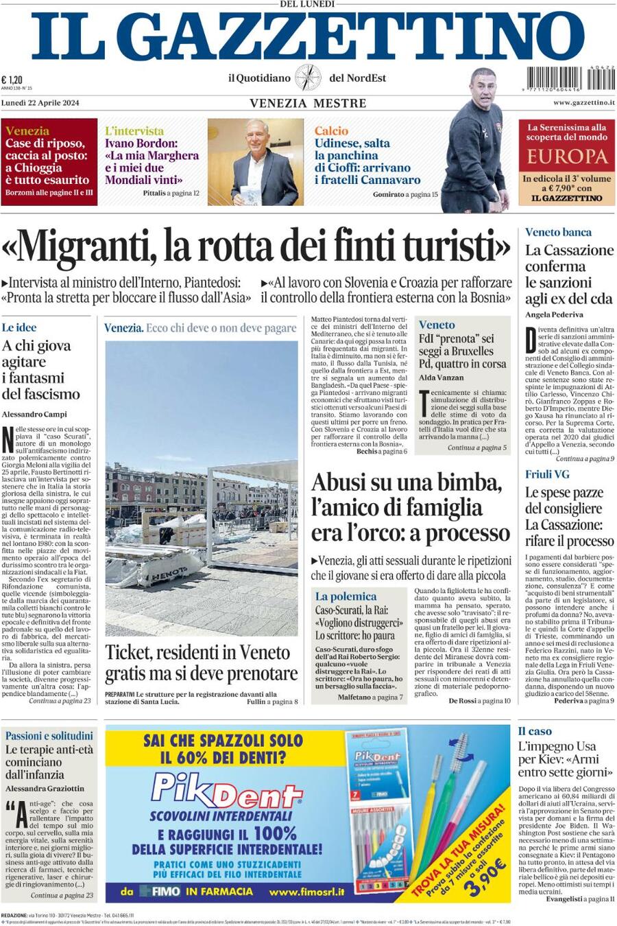 Prima-pagina-il-gazzettino-edizione-di-oggi-22-04-2024