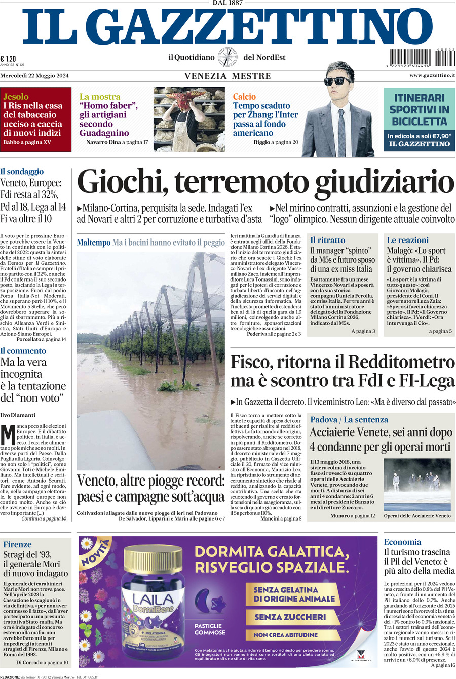 Prima-pagina-il-gazzettino-edizione-di-oggi-22-05-2024