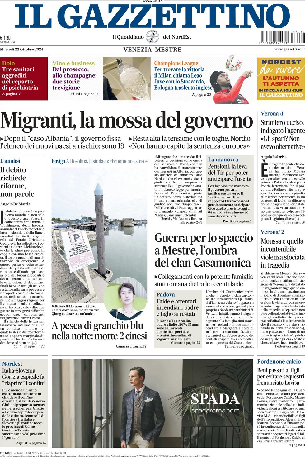 Prima-pagina-il-gazzettino-edizione-di-oggi-22-10-2024