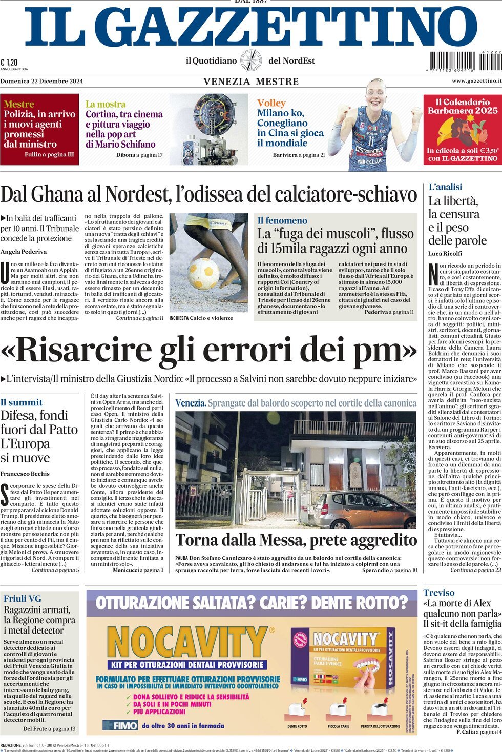 Prima-pagina-il-gazzettino-edizione-di-oggi-22-12-2024