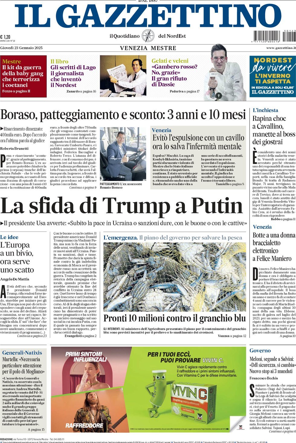 Prima-pagina-il-gazzettino-edizione-di-oggi-23-01-2025