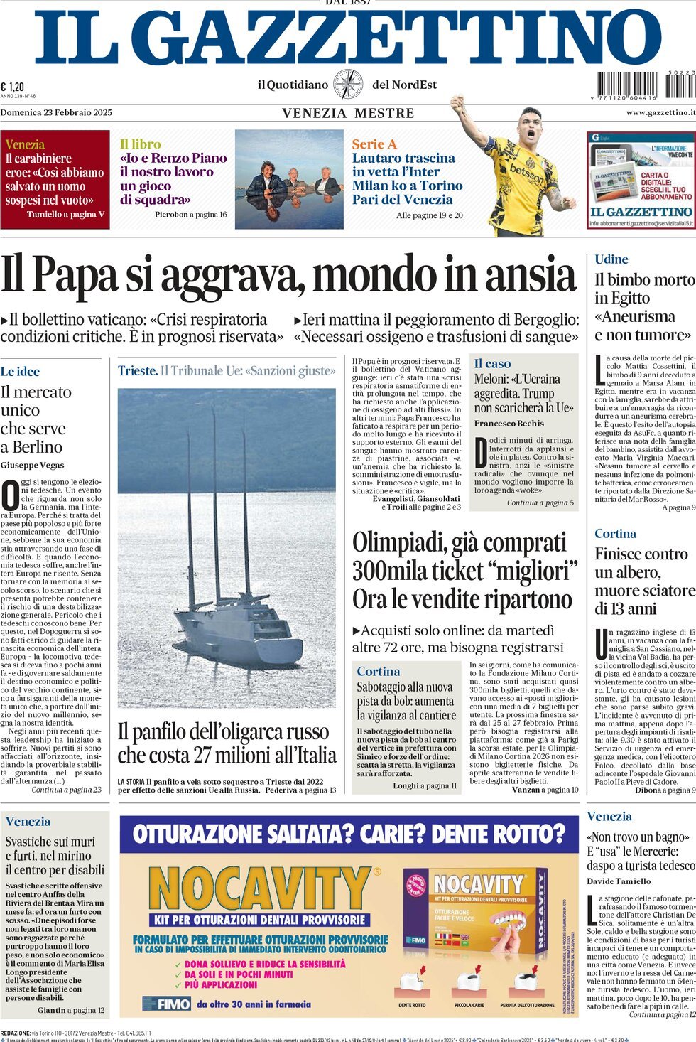 Prima-pagina-il-gazzettino-edizione-di-oggi-23-02-2025