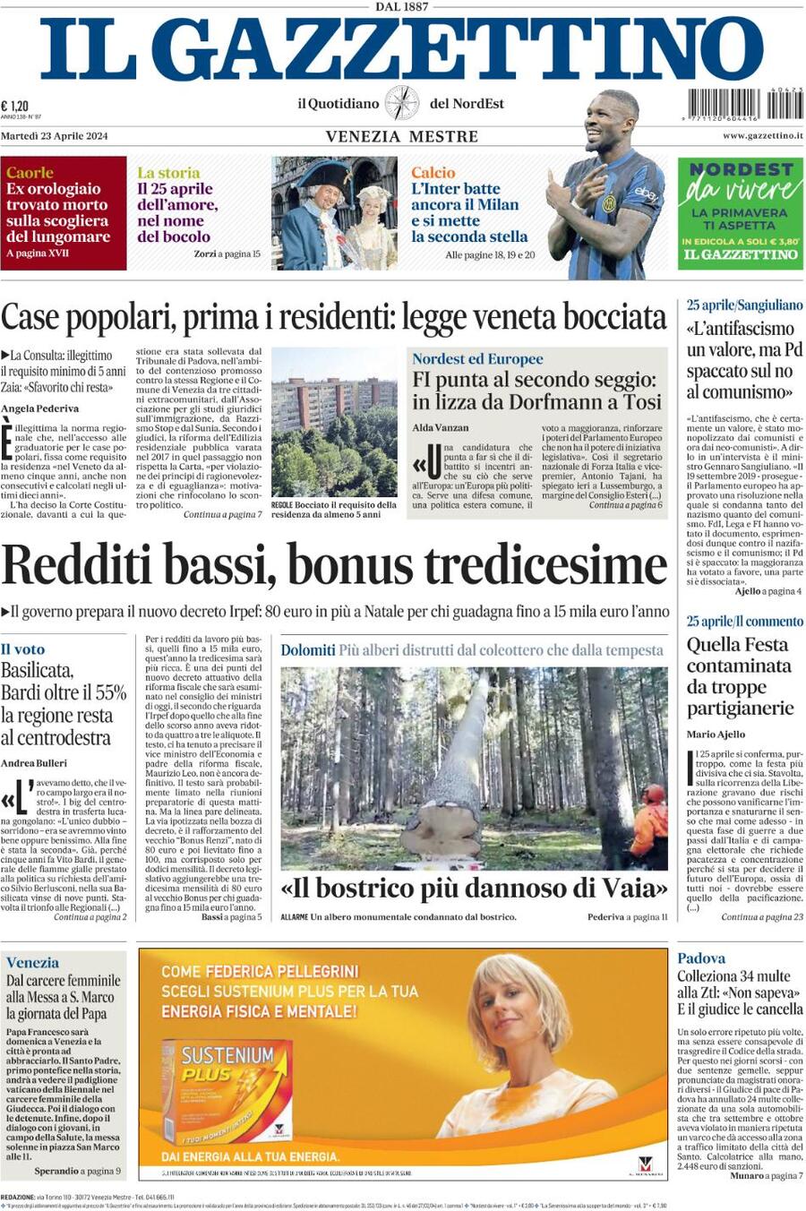 Prima-pagina-il-gazzettino-edizione-di-oggi-23-04-2024