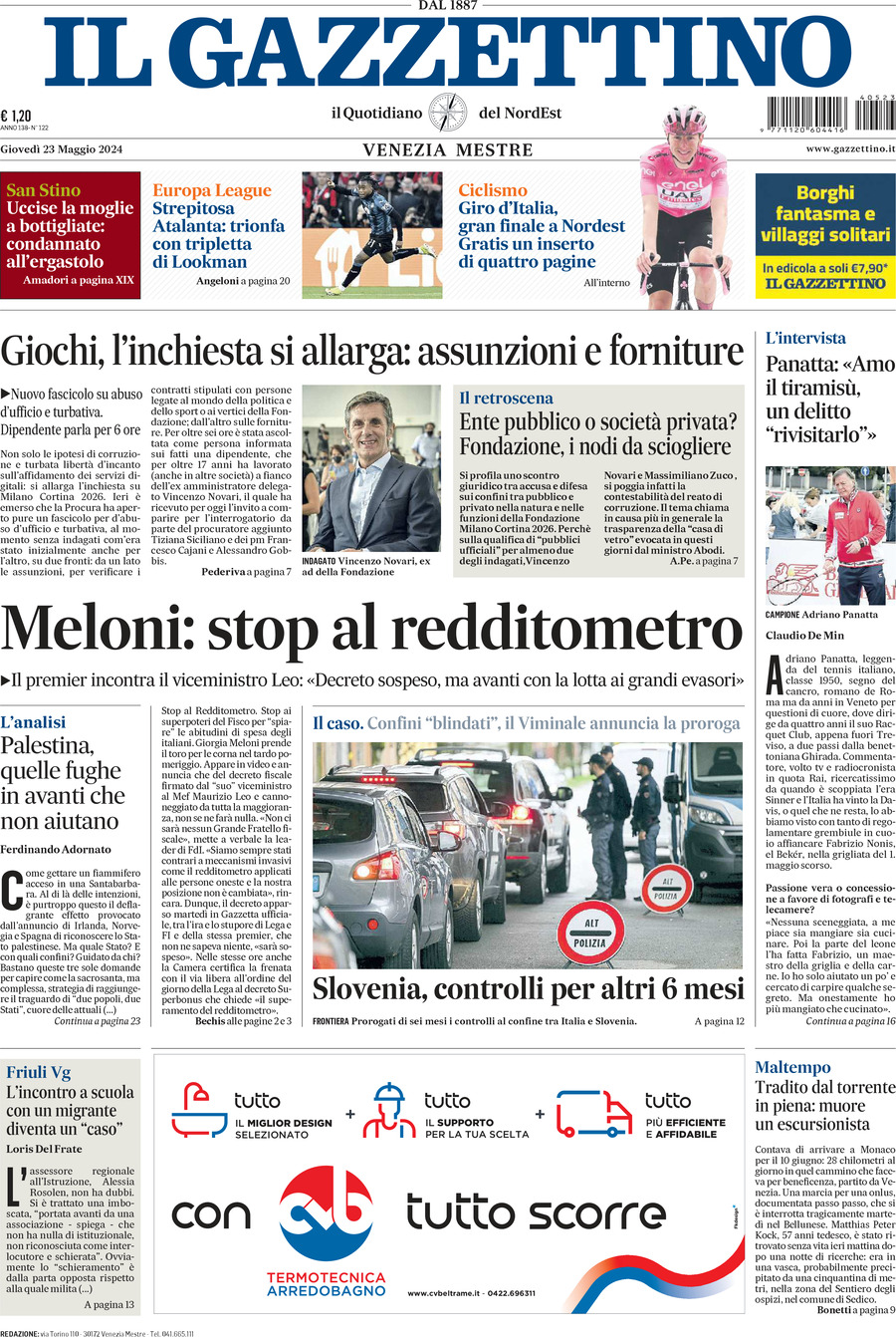 Prima-pagina-il-gazzettino-edizione-di-oggi-23-05-2024