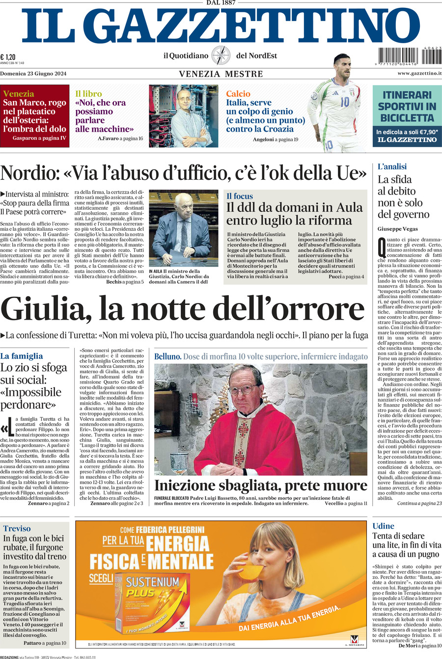 Prima-pagina-il-gazzettino-edizione-di-oggi-23-06-2024