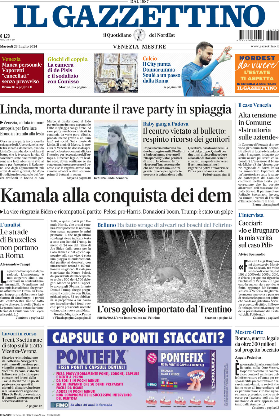 Prima-pagina-il-gazzettino-edizione-di-oggi-23-07-2024