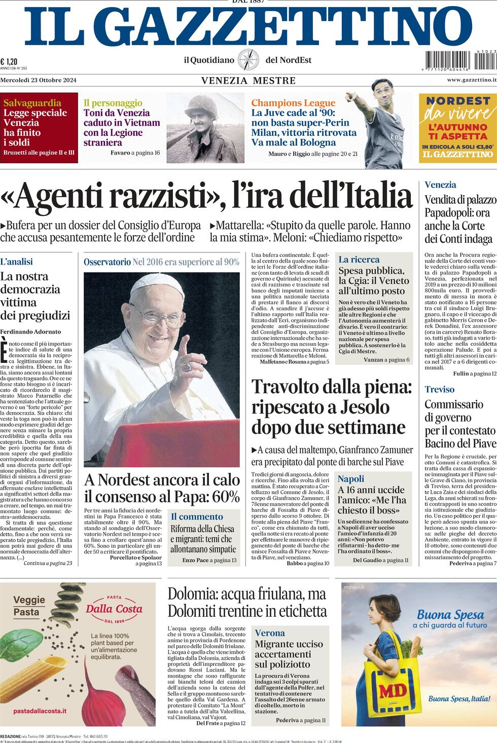 Prima-pagina-il-gazzettino-edizione-di-oggi-23-10-2024