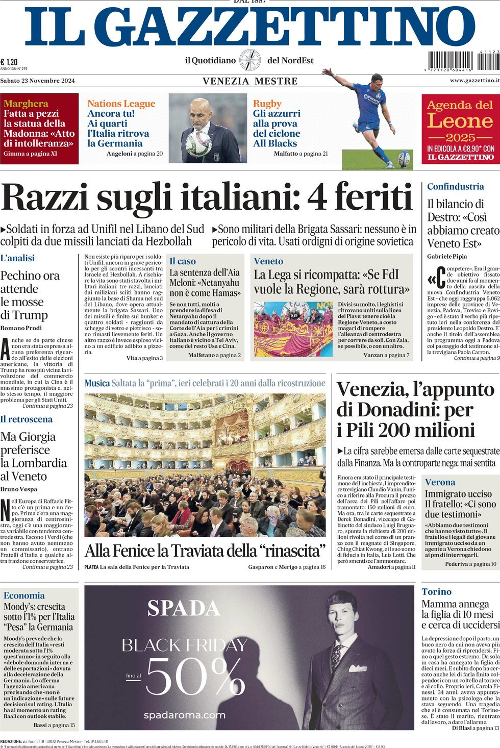 Prima-pagina-il-gazzettino-edizione-di-oggi-23-11-2024