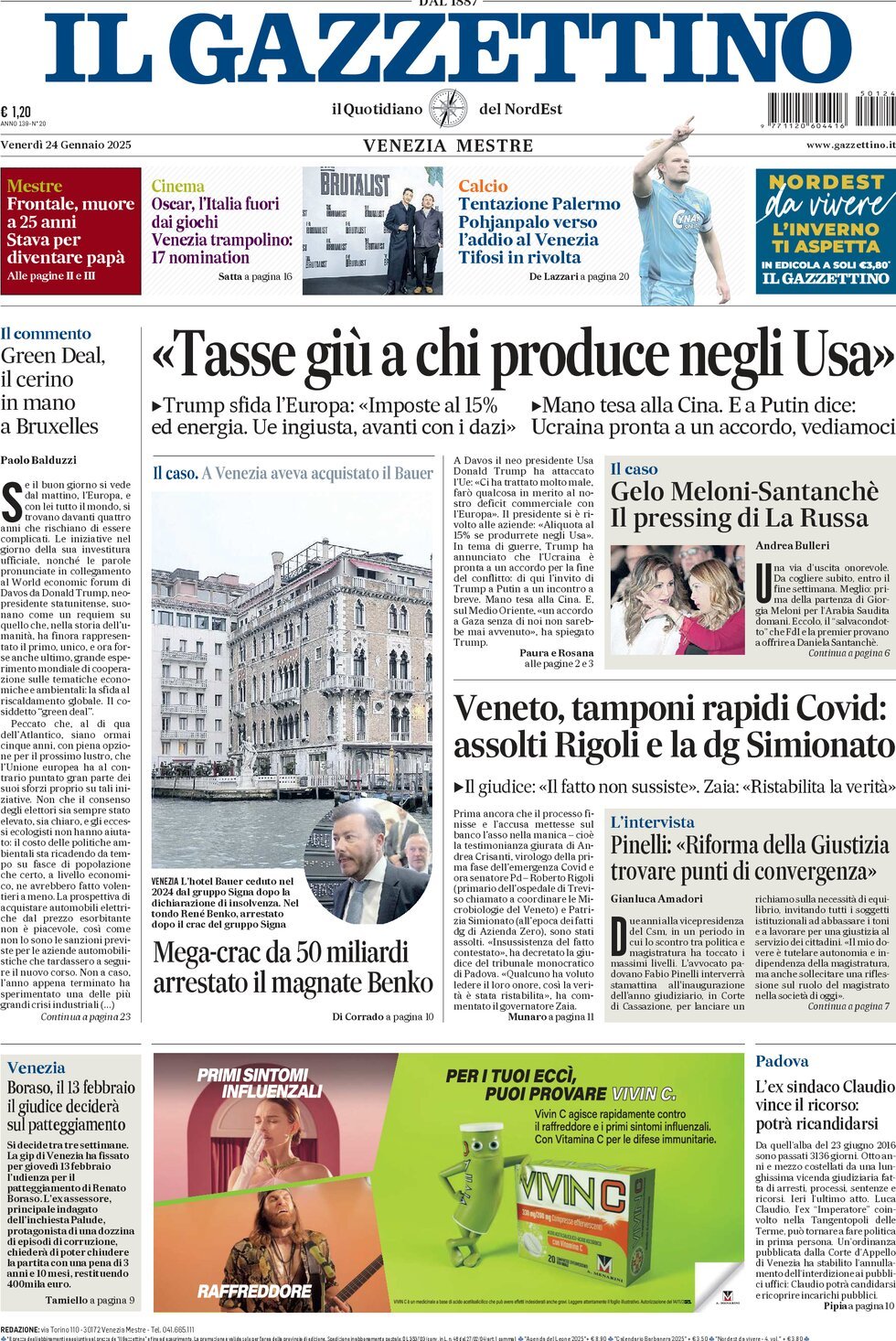 Prima-pagina-il-gazzettino-edizione-di-oggi-24-01-2025