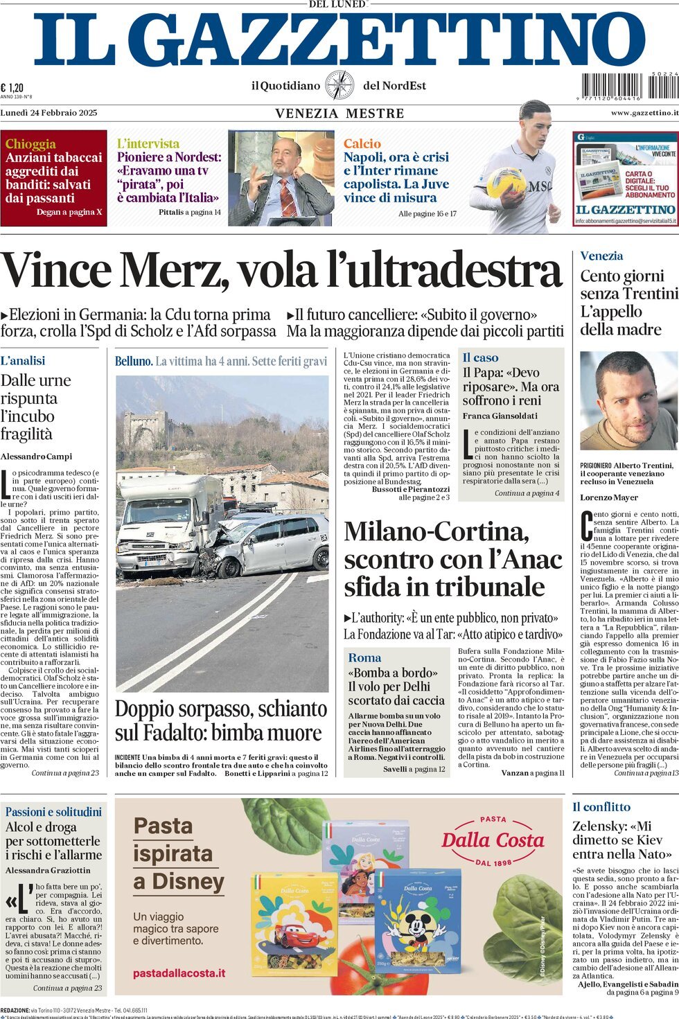 Prima-pagina-il-gazzettino-edizione-di-oggi-24-02-2025