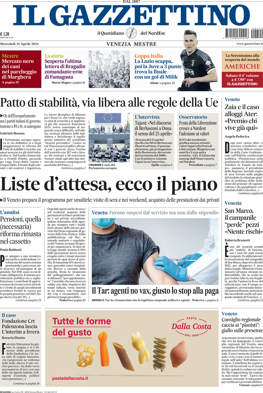 Prima-pagina-il-gazzettino-edizione-di-oggi-24-04-2024