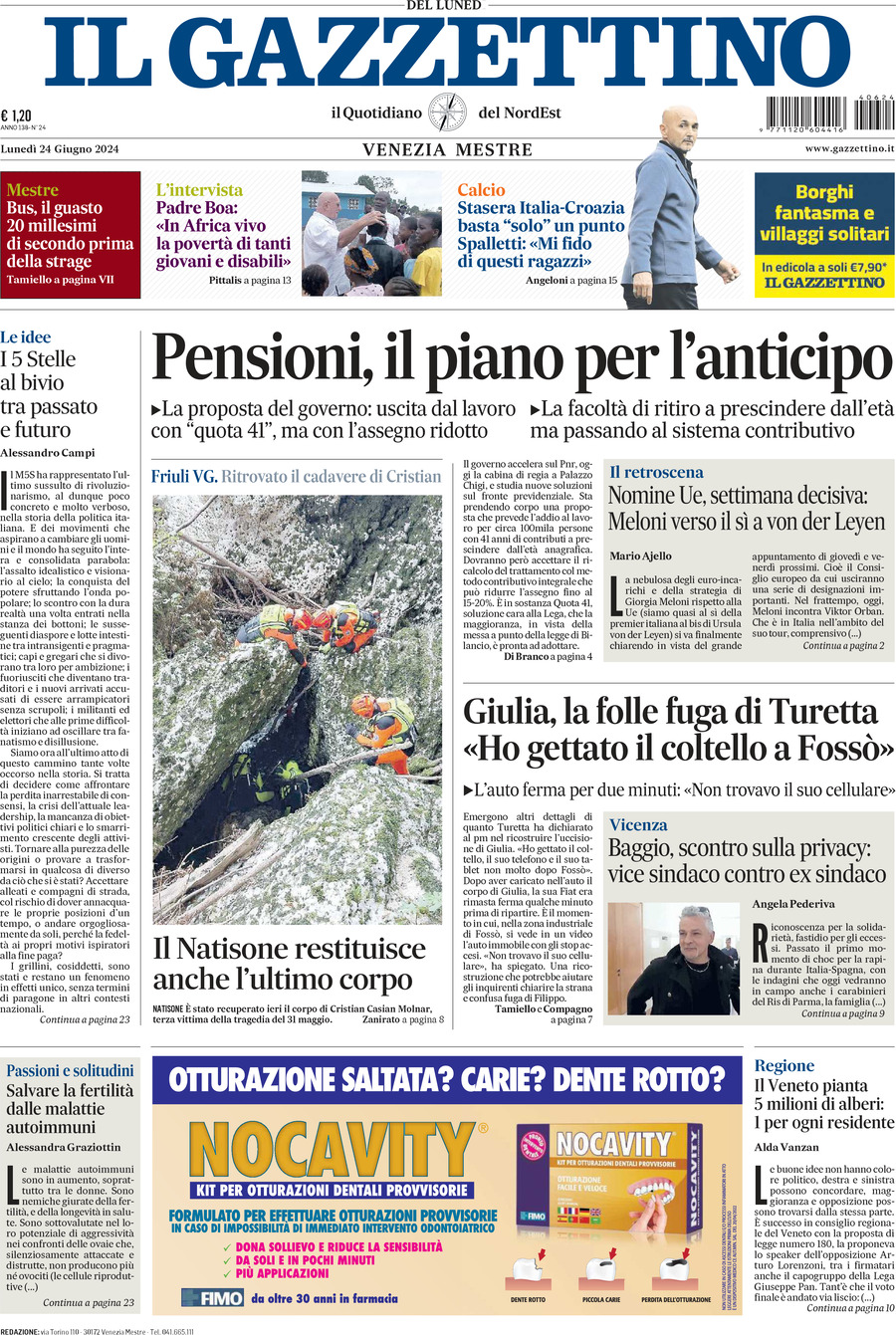 Prima-pagina-il-gazzettino-edizione-di-oggi-24-06-2024