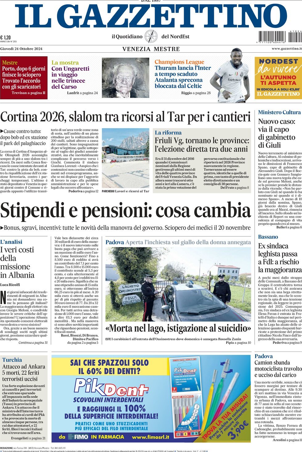 Prima-pagina-il-gazzettino-edizione-di-oggi-24-10-2024