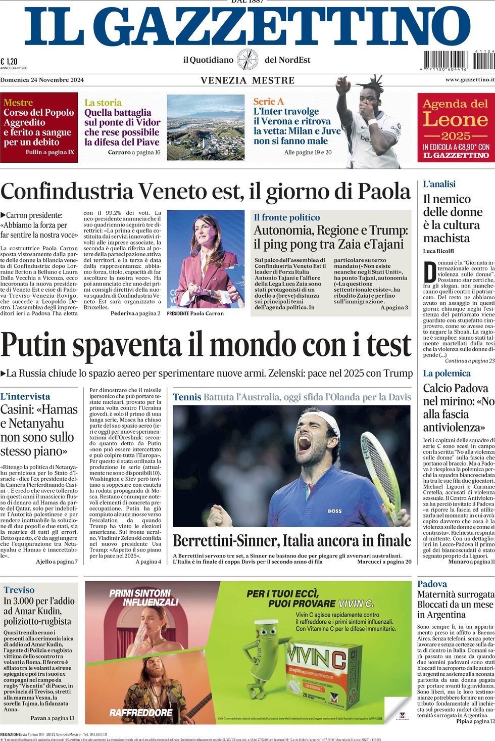 Prima-pagina-il-gazzettino-edizione-di-oggi-24-11-2024