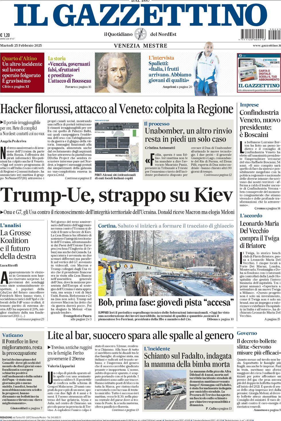 Prima-pagina-il-gazzettino-edizione-di-oggi-25-02-2025