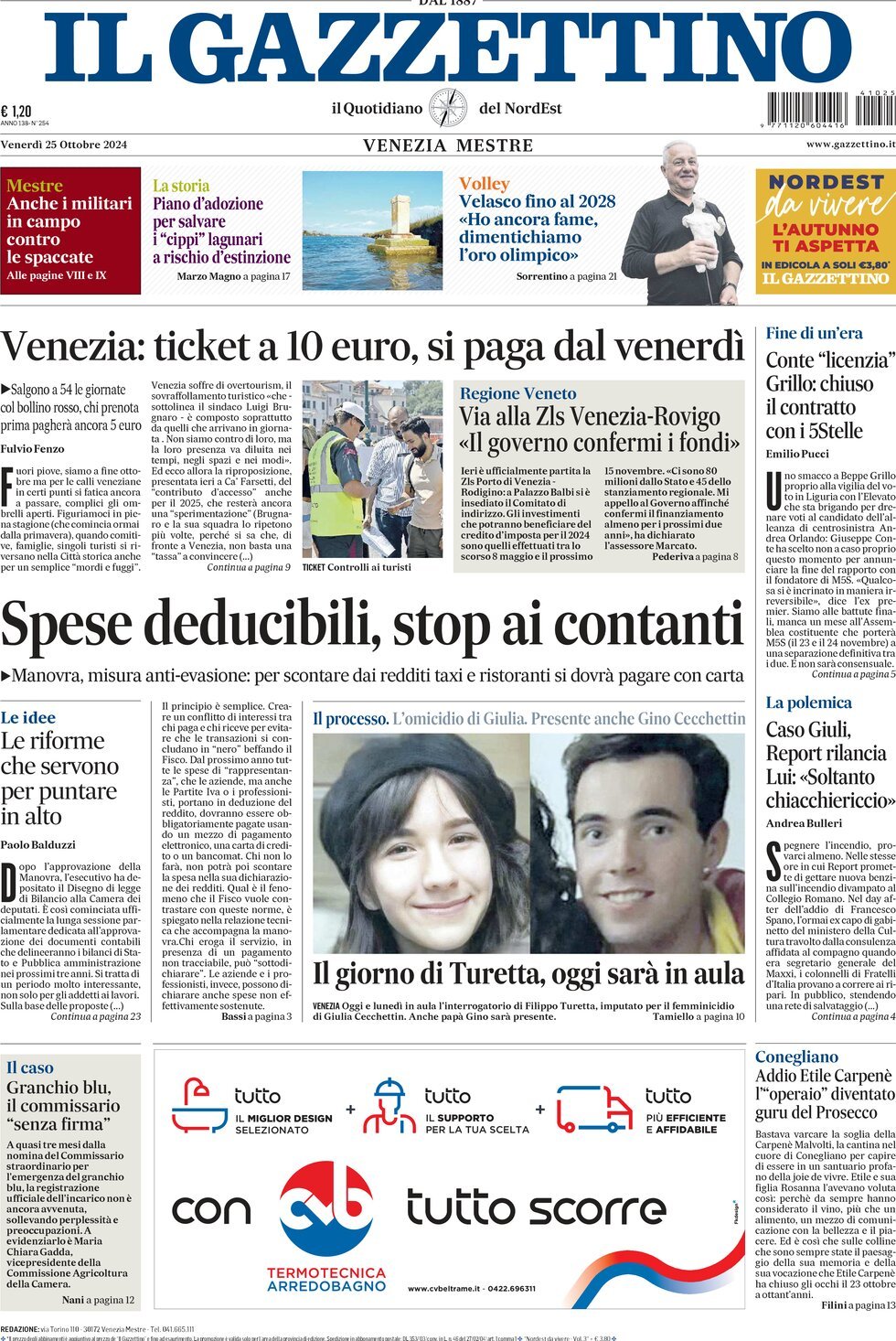 Prima-pagina-il-gazzettino-edizione-di-oggi-25-10-2024