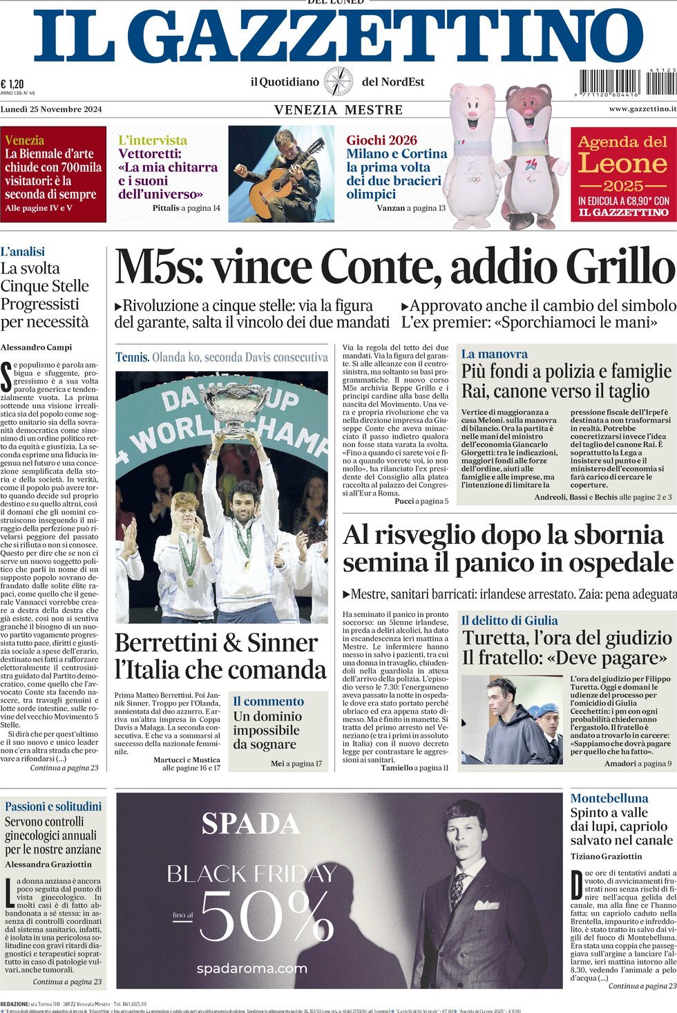 Prima-pagina-il-gazzettino-edizione-di-oggi-25-11-2024