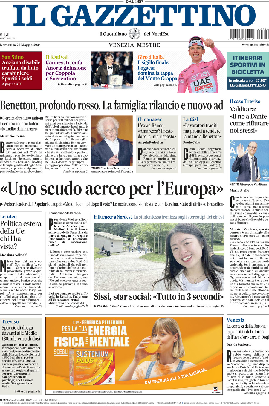 Prima-pagina-il-gazzettino-edizione-di-oggi-26-05-2024