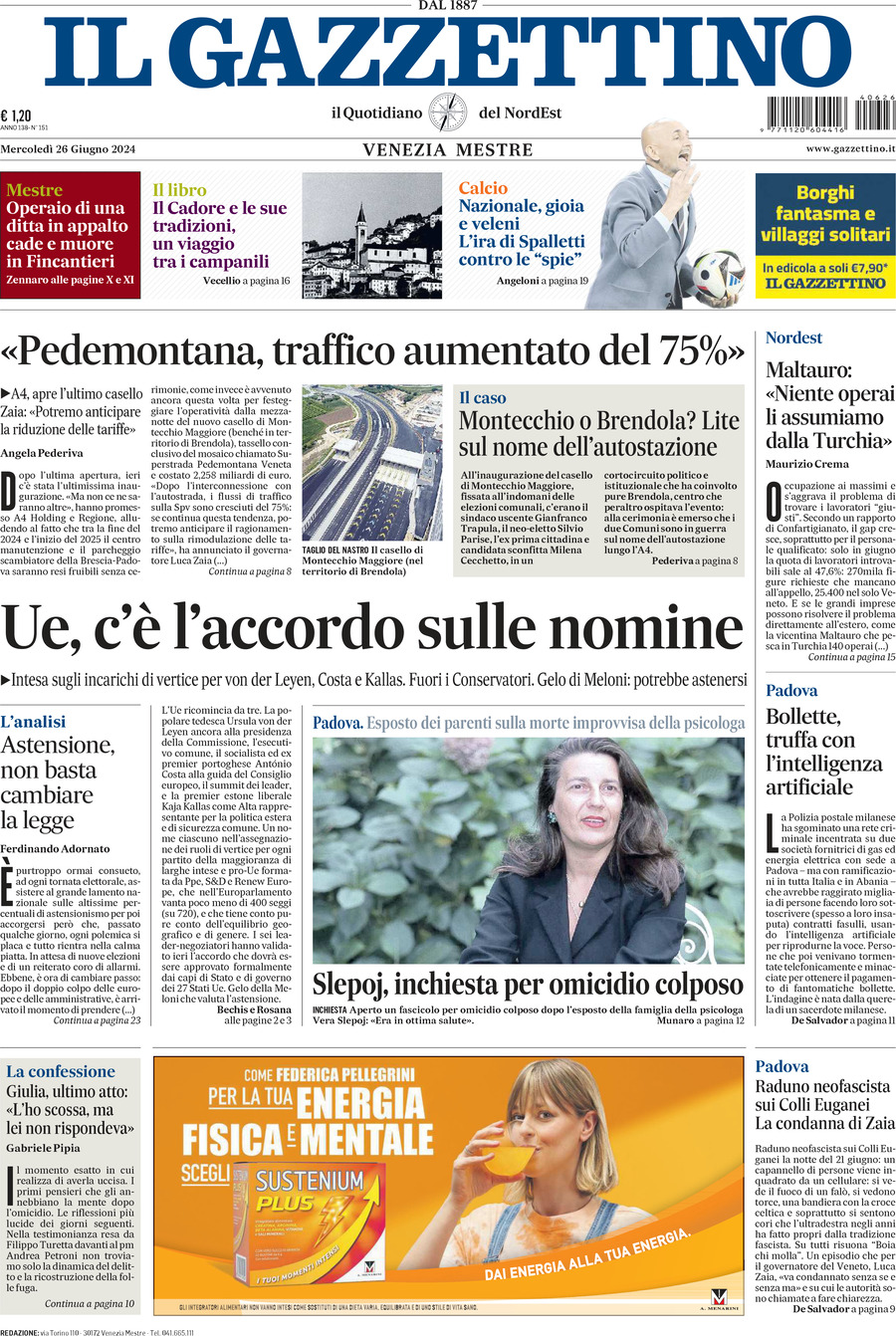 Prima-pagina-il-gazzettino-edizione-di-oggi-26-06-2024