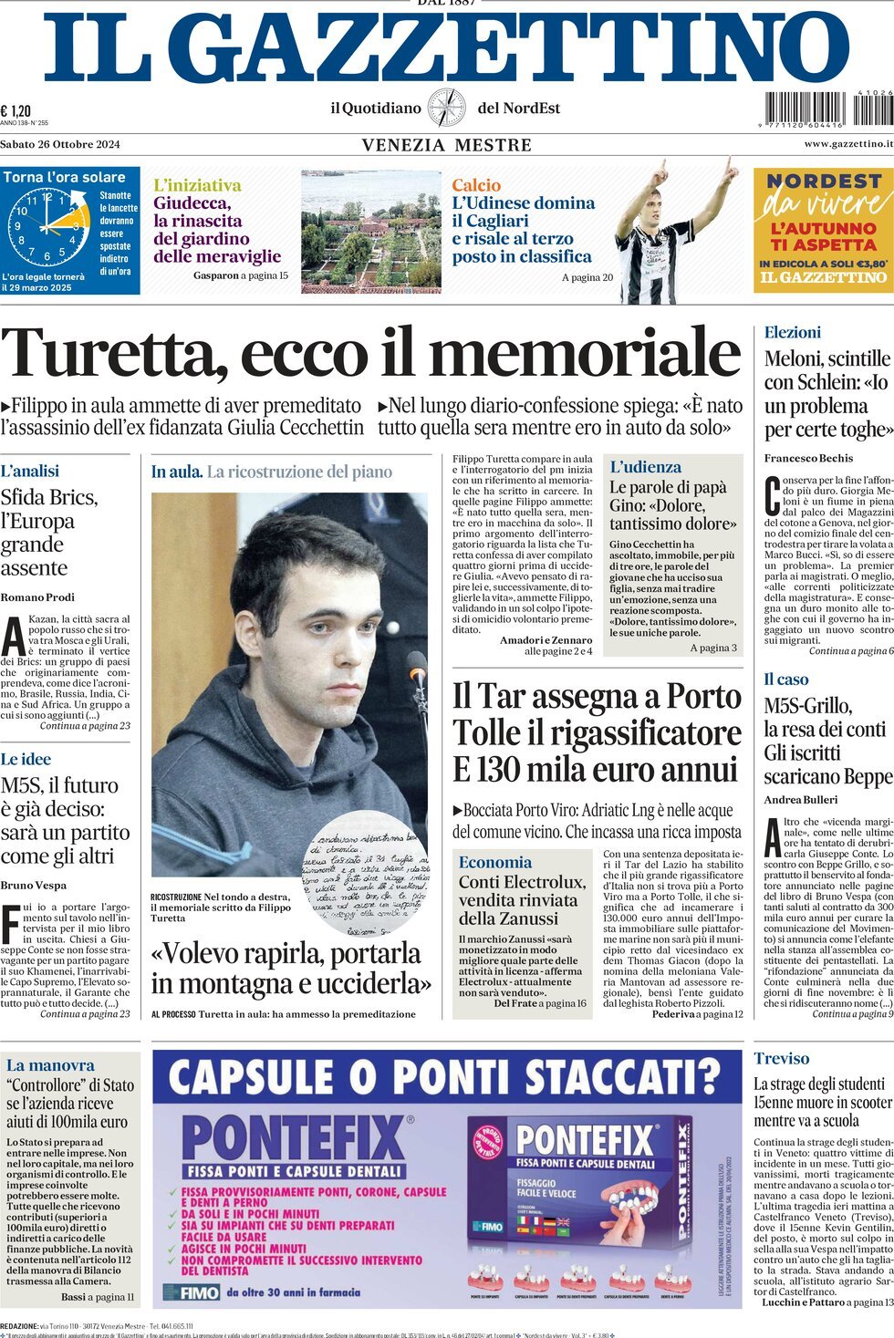 Prima-pagina-il-gazzettino-edizione-di-oggi-26-10-2024