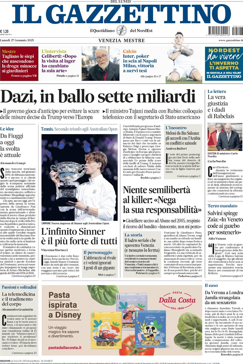 Prima-pagina-il-gazzettino-edizione-di-oggi-27-01-2025