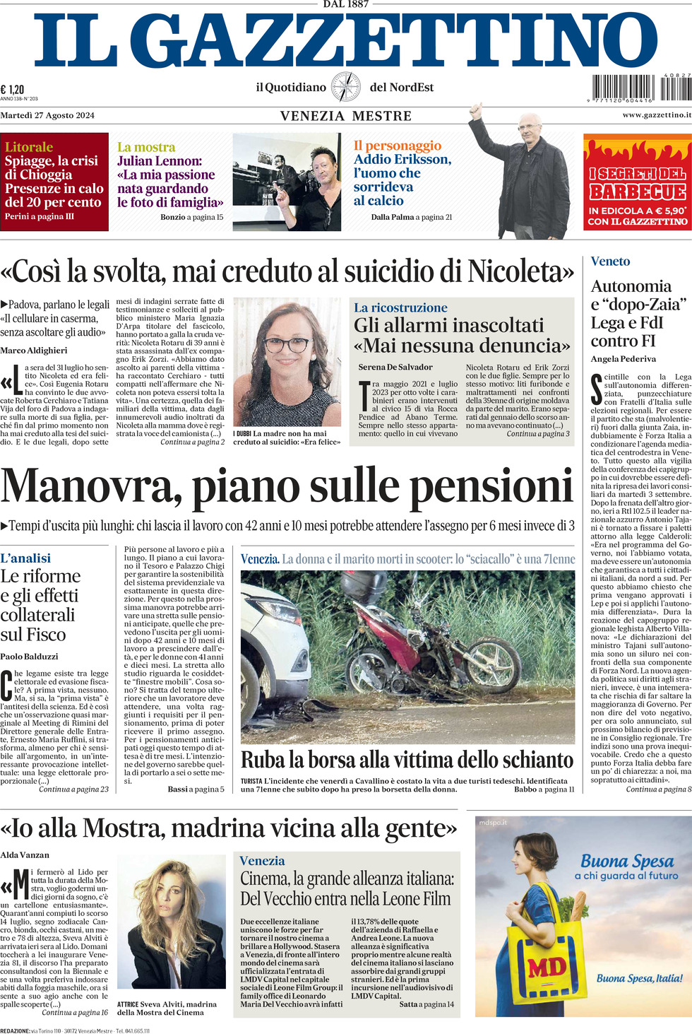 Prima-pagina-il-gazzettino-edizione-di-oggi-27-08-2024