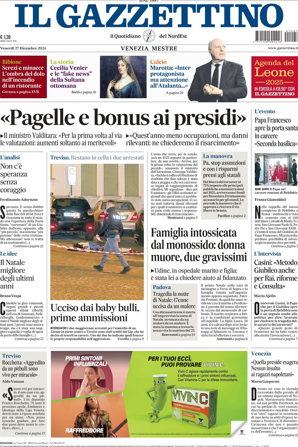 Prima-pagina-il-gazzettino-edizione-di-oggi-27-12-2024