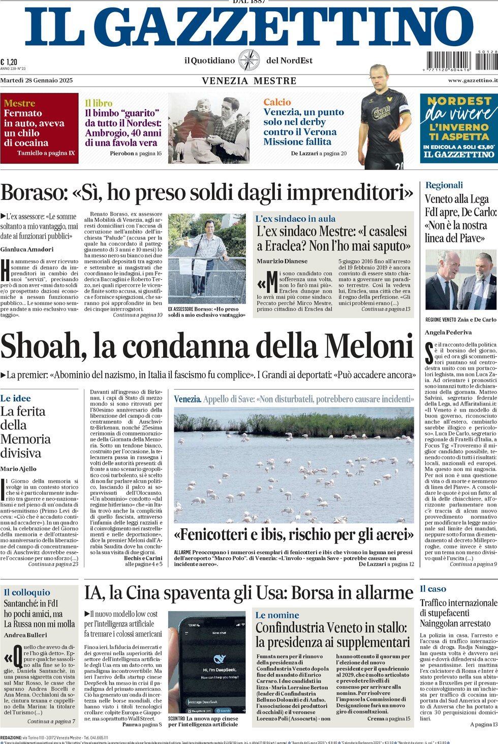 Prima-pagina-il-gazzettino-edizione-di-oggi-28-01-2025