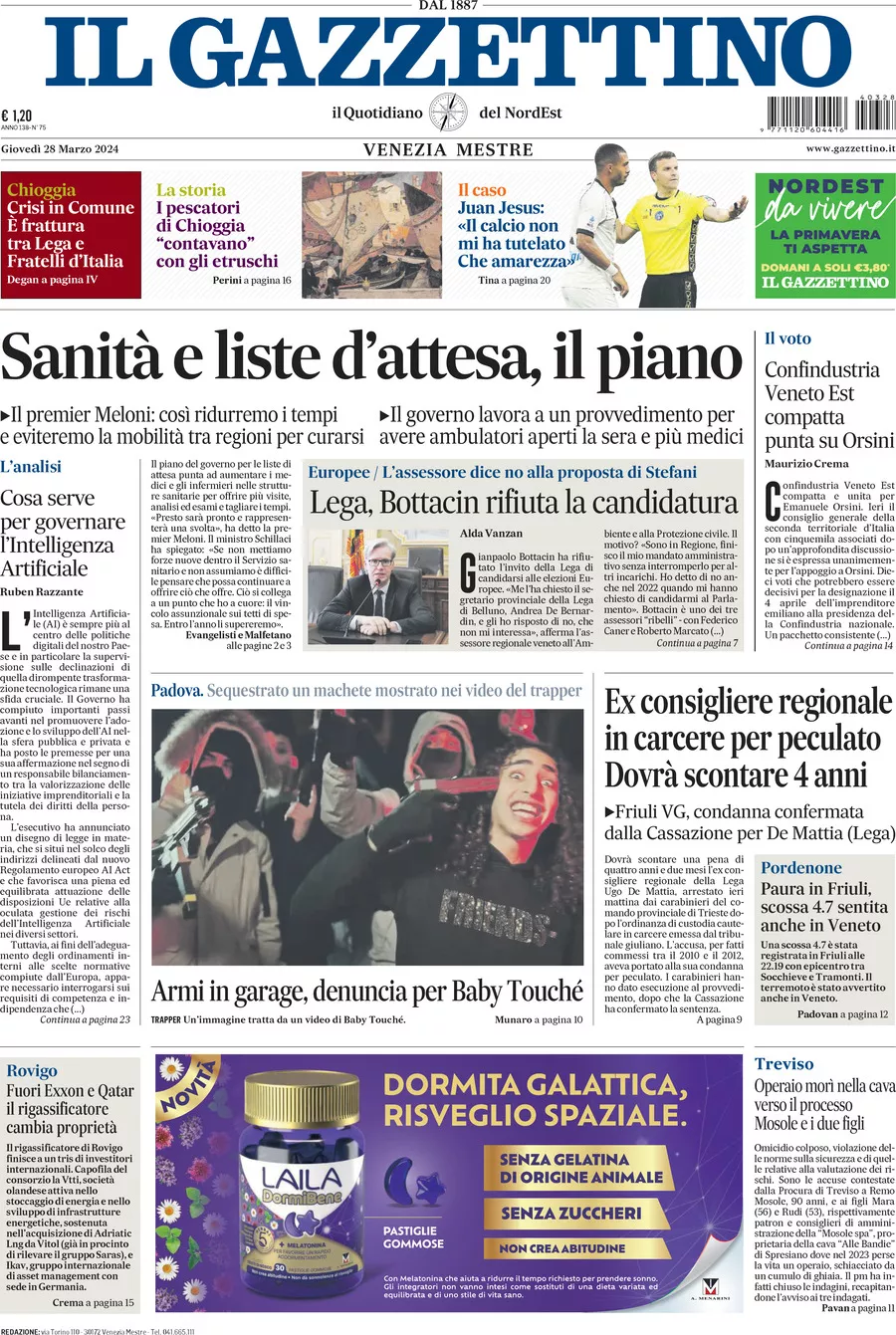 Prima-pagina-il-gazzettino-edizione-di-oggi-28-03-2024