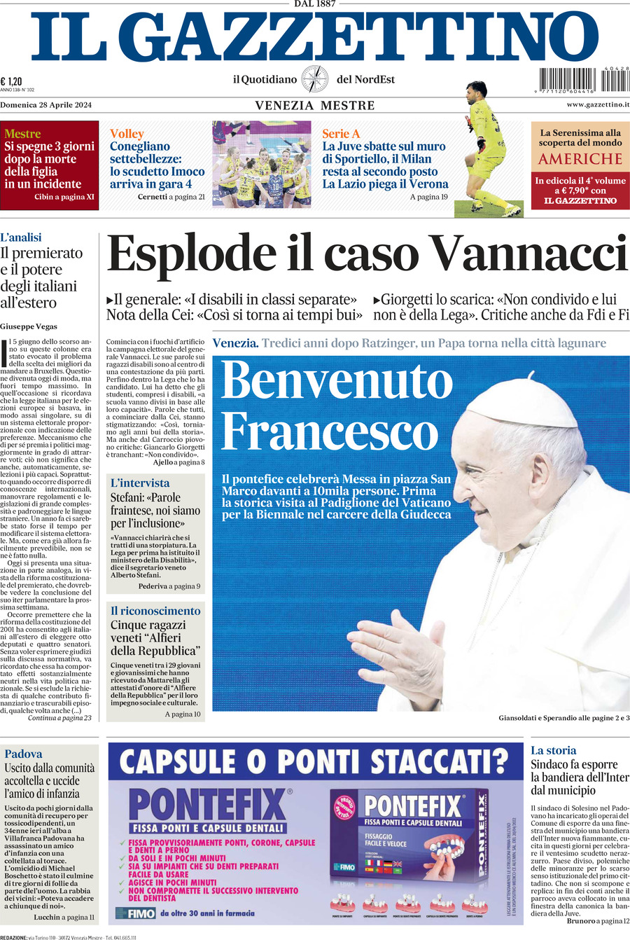 Prima-pagina-il-gazzettino-edizione-di-oggi-28-04-2024