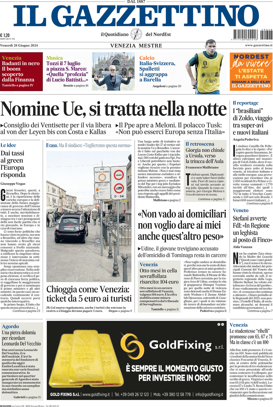 Prima-pagina-il-gazzettino-edizione-di-oggi-28-06-2024